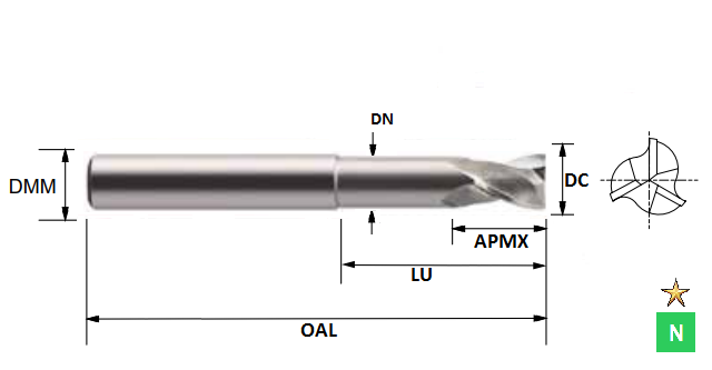 20.0mm 2 Flute (45mm Effective length) Necked ALU-XP Carbide Slot Drill